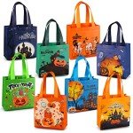 Aviski 8PCS Halloween Trick or Treat Bags, Small Halloween Tote Bags with Handles, Gift Bags, Multifunctional Non-Woven Halloween Bags for Gifts Wrapping, Trick or Treat, Halloween Party Supplies