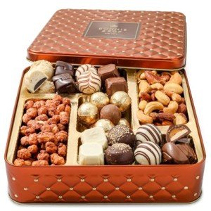 BONNIE AND POP - Snack Assortment Gift Basket- Candy and Nuts Gift Tin- Gourmet Treat Variety Present in Keepsake Tray - Gift Idea for Holidays, Men, Women, Him, Her- Bonnie and Pop
