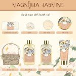 Home Spa Gift Basket, Bath Spa Kit for Women, with Body Lotion, Shower Gel, Bubble Bath, Body Scrub, Bath Salt, Bath Bomb, Bath Gift Set for Mother, Wife Her, with Magnolia and Jasmine Scent