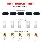 Baskets For Gifts Empty, 5 Pk Black Empty Gift Baskets To Fill, Sturdy Cardboard Tray With Handles, Large Gift Baskets Empty Bulk For Beautiful Gifts, Christmas, Easter, Halloween