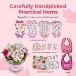 Deluxe Baby Blossom Clothing Bouquet | Newborn Baby Girl Gift Set | Baby Gift Basket for Expecting Moms | New Baby Gift Basket | Pink Baby Gift Set | Baby Girl Outfits | Nikki's Gift Baskets