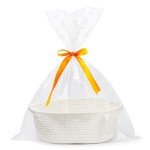 Pro Goleem Small Woven Easter Basket with Gift Bags and Ribbons Durable Baskets for Gifts Empty Small Rope Basket for Storage 12"X 8" X 5" Baby Toy Baskets with Handles, White