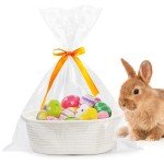 Pro Goleem Small Woven Easter Basket with Gift Bags and Ribbons Durable Baskets for Gifts Empty Small Rope Basket for Storage 12"X 8" X 5" Baby Toy Baskets with Handles, White