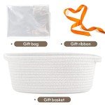 Pro Goleem Small Woven Easter Basket with Gift Bags and Ribbons Durable Baskets for Gifts Empty Small Rope Basket for Storage 12"X 8" X 5" Baby Toy Baskets with Handles, White