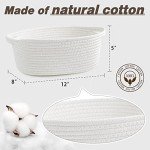 Pro Goleem Small Woven Easter Basket with Gift Bags and Ribbons Durable Baskets for Gifts Empty Small Rope Basket for Storage 12"X 8" X 5" Baby Toy Baskets with Handles, White