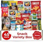 Snack Box (45 Pieces) Gift Care Package Basket for Adults Kids Office College - Perfect for Birthdays Holidays - Packed in a Beautiful Gift Box