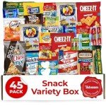 Snack Box (45 Pieces) Gift Care Package Basket for Adults Kids Office College - Perfect for Birthdays Holidays - Packed in a Beautiful Gift Box