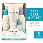 Aveeno Baby Welcome Little One Gift Basket, Baby Skincare Set with Nourishing Baby Body Wash & Shampoo, Calming Bath Wash, All Over Baby Wipes, & Daily Moisturizing Lotion, 5 Items