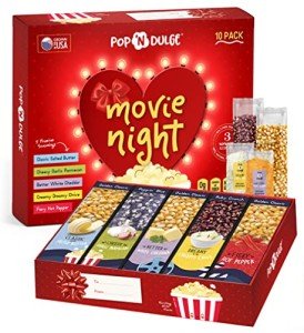 Valentines Movie Night Popcorn Gift Set, Valentines Gifts For Her Him, 10 Piece Set, 5 Gourmet Popcorn Kernels and 5 Popcorn Seasoning Flavoring, Kosher, Non-GMO Romantic V Day Movie Night Gift Baskets Gift Idea