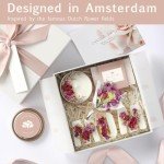 LaurGifts Birthday Gift for Mom Gift Basket for New Mom Gift for Women - Dutch Flower Fields Inspired Home Spa Gift Basket for Women - Bulk Mother's Day Candle Gift Set Self Care Gift Basket for Her