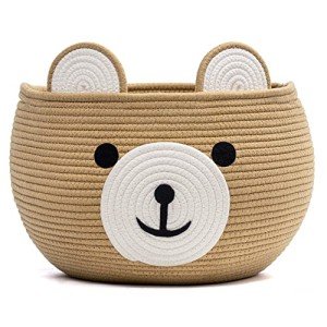 CherryNow Baby Basket for Newborn, Empty Baskets for Gift, Medium Animal Basket for Toy Clothes Towel, Woven Rope Bear Baskets for Kids, Brown, 15.7"D x 10.5"H