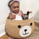 CherryNow Baby Basket for Newborn, Empty Baskets for Gift, Medium Animal Basket for Toy Clothes Towel, Woven Rope Bear Baskets for Kids, Brown, 15.7"D x 10.5"H