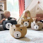 CherryNow Baby Basket for Newborn, Empty Baskets for Gift, Medium Animal Basket for Toy Clothes Towel, Woven Rope Bear Baskets for Kids, Brown, 15.7"D x 10.5"H