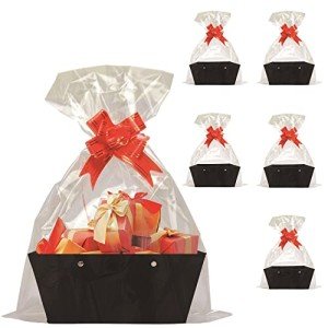 Baskets For Gifts Empty, 5 PCS Black Gift Bags With Handles DIY Kit, Gift Basket Empty To Fill Bulk For Party Favors Wedding Birthday Christmas Halloween Sympathy Thank You