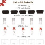 Baskets For Gifts Empty, 5 PCS Black Gift Bags With Handles DIY Kit, Gift Basket Empty To Fill Bulk For Party Favors Wedding Birthday Christmas Halloween Sympathy Thank You