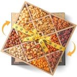 Gourmet Mixed Nuts Christmas Gift Basket with Lazy Susan in Sleek Bamboo Wood Reusable Platter | XL 2.5 lb Platter Includes 12 Assortments of Premium Nuts, Kosher
