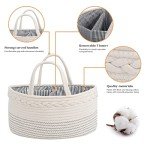 luxury little Diaper Caddy Organizer, Large Cotton Rope Nursery Baby Basket, Changing Table Organizer for Baby Diaper Storage, Portable Car Organizer with Removable Divider, Baby Shower Gifts - White