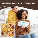 Gourmet Mixed Nuts Christmas Gift Basket with Lazy Susan in Sleek Bamboo Wood Reusable Platter | XL 2.5 lb Platter Includes 12 Assortments of Premium Nuts, Kosher