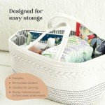 luxury little Diaper Caddy Organizer, Large Cotton Rope Nursery Baby Basket, Changing Table Organizer for Baby Diaper Storage, Portable Car Organizer with Removable Divider, Baby Shower Gifts - White