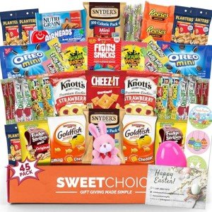 Easter Care Package (45ct) - Candy Snacks Treats Plush Bunny Cookies Gift Box Bundle Basket Fillers Stuffers Present Kids Adults Boys Girls College Student Child Grandchildren Toddlers