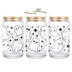 Coolife Ghost Halloween Cup, 16 oz Tumbler Glass Cups w/Lids Straws - Spooky Iced Coffee Mug for Smoothie, Cute Halloween Gifts for Women, Girls - Boo Basket Stuffers, Spooky Gifts for Teens, Her