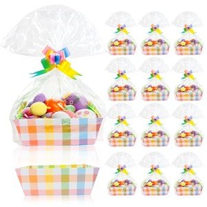 Kolewo4ever 36 Pieces 12 Pack Easter Gift Baskets, Empty to Fill, 8x10'' with Colorful Pull Bows