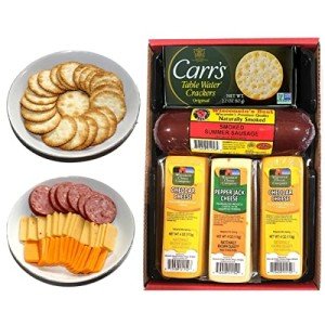 Wisconsin Cheese Company - Classic Wisconsin Cheese & Sausage Gift Box - 100% Wisconsin Cheddar & Pepper Jack Cheese, Cracker and Sausage Gift Box | Perfect for Parties, Charcuterie Boards and Birthday Gifts | Great Easter Gift for Cheese Lovers