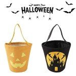 Zhenpony Halloween Trick or Treat Bag, Pumpkin Canvas Candy Tote Bucket Multipurpose Portable Collapsible Reusable Goody Bucket - Best Halloween Party Gifts