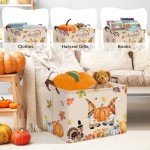 Clastyle Large Gnome Pumpkin Thanksgiving Gift Basket Autumn Farm Harvest Cart Turkey Fall Nursery Bin Orange Kid Clothes Toy Book Shelf Basket