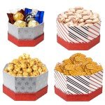 Christmas Tower Box, Party Mix, Gourmet Gift Tower Basket, Gift Basket, Waffle Pretzels, Salted Pistachios, Caramel Corn, Ferroro Rocher