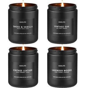 Scented Candles Set | Men Candle Set, Scented Candles for Home, Gifts for Men Aromatherapy Gift Set - 4 Pack Manly Gifts Soy Candle of Leather/Smoke & Vanilla/Oak/Lavender
