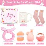 Larchio Easter Basket Essentials For Adults Easter Gifts for Women Basket Sutffers for Teen with Bunny Mug Scented Candle Spa Gifts for Women Teen Girls