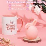 Larchio Easter Basket Essentials For Adults Easter Gifts for Women Basket Sutffers for Teen with Bunny Mug Scented Candle Spa Gifts for Women Teen Girls