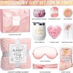 Birthday Gifts for Women Self Care Gifts Get Well Soon Gifts, Rose Relaxing Spa Gifts Basket Care Package w/ Luxury Flannel Blanket, Unique Mothers Day Gifts for Mom Her Friend Sister Wife Grandma