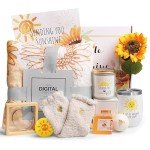 Get Well Soon Gifts for Women, 10pcs Care Package Unique Birthday Gifts for Women Sending Sunshine Box Sunflower Basket w/Inspirational Blanket Jar Candle for Thinking of You Sister Best Friend