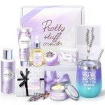 Gifts for Women, Birthday Gifts Spa Gifts Baskets for Women Bubble Bath and Body Gifts Set Lavender Gifts for Mom Her Female Sister Mother Teacher Wine Tumbler Purple