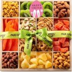 NUT CRAVINGS Gourmet Collection - Easter Dried Fruit & Mixed Nuts Gift Basket in Reusable Wooden Tray + Ribbon (12 Assortments) Arrangement Platter, Healthy Kosher Corporate
