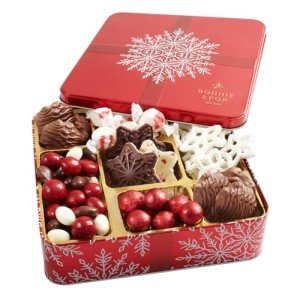 Bonnie and Pop's Holiday Tin- with Assorted Christmas Chocolate, Nuts, Bark, Truffles – Festive, Corporate, Family, Gift Basket Idea for Men and Women