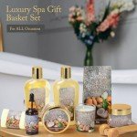 Mother's Day 10 Pc Spa Gift Set for Women - Gifts for Her Spa Kit Bubble Bath Spa Gift Basket for Women with Epsom Salt, Bath & Body Oil, Body Scrub, Candle, Wood Massage Tool - Bath Set Spa Basket