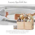 Mother's Day 10 Pc Spa Gift Set for Women - Gifts for Her Spa Kit Bubble Bath Spa Gift Basket for Women with Epsom Salt, Bath & Body Oil, Body Scrub, Candle, Wood Massage Tool - Bath Set Spa Basket