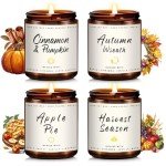 Fall Candle Set | 4 Pack Scented Candles for Home - Candle Gifts for Women Men, Soy Candles Home Scented | Autumn Fragrance of - Apple Pie/Cinnamon/Harvest/Wreath