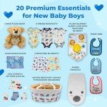 Joyful Arrival Deluxe Baby Boy Gift Basket | 20-Piece Newborn Baby Boy Gift Set | Gift for Expecting Moms and Gender Reveals | New Baby Gift Basket | Baby Gift Set - Blue | Nikki's Gift Baskets