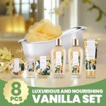 Gifts for Women, Spa Luxetique Spa Gift Baskets for Women, 8 Pcs Vanilla Bath Sets for Women Gift, Bubble Bath Set for Women Gift, Vanilla Gift Sets for Women,Mothers Day Gifts for Mom