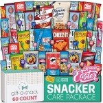 Gift A Snack - Easter Snack Box Variety Pack Care Package + Greeting Card (60 Count) Birthday Sweet Treats Gift Basket Candies Chips Crackers Bars