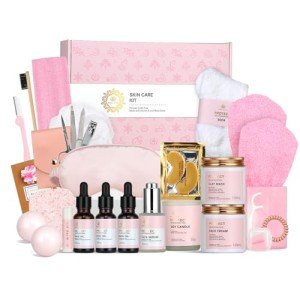 Spa Gifts for Women, 28pcs Rose Facial Skin Care Set includes Face Cream,Bath Oil,Shower Accessories. Body & Facial Kit for Women, Birthday Gift for Women, Mother's Day Gift