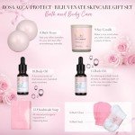 Spa Gifts for Women, 28pcs Rose Facial Skin Care Set includes Face Cream,Bath Oil,Shower Accessories. Body & Facial Kit for Women, Birthday Gift for Women, Mother's Day Gift