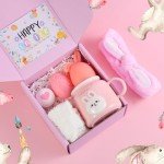 Munutix Easter Gifts for Women - 8 Pcs Easter Baskets for Teens,Gifts Baskets for Teens and Women,with Bunny Mugs,Bunny Candles,Socks and Hairbands