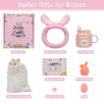Munutix Easter Gifts for Women - 8 Pcs Easter Baskets for Teens,Gifts Baskets for Teens and Women,with Bunny Mugs,Bunny Candles,Socks and Hairbands