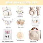 iAOVUEBY Baby Gift Set, Baby Shower Gifts for Girls Boys, Bear New Baby Gift Basket Include Newborn Rattle Blanket Wooden Keepsake Milestone Cute Bibs Socks Greeting Card, Baby Gift Essentials Stuff
