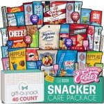 Gift A Snack - Easter Snack Box Variety Pack Care Package + Greeting Card (40 Count) Birthday Sweet Treats Gift Basket, Candies Chips Crackers Bars